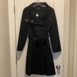 Beautiful  Wool Blend Funnel Neck ,Belted , Black Coat 🧥, size-XS, 50% wool,New